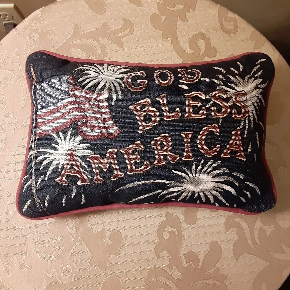 Patriotic GOD BLESS AMERICA Embroidered Throw Pillow